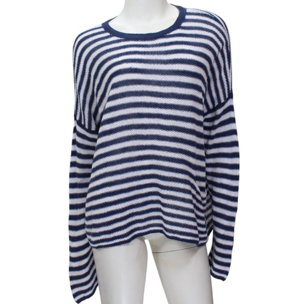 Eileen Fisher Organic Linen Striped Sweater Boxy Knit